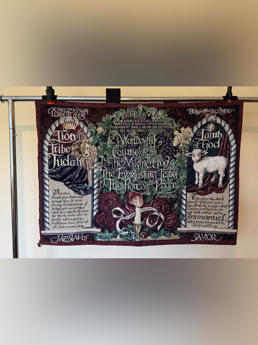 Wonderful Counselor Jesus Christian Tapestry wall Hanging 26x36 Made in USA